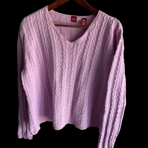 Valerie Steven’s vintage cable knit v-neck pink cotton sweater XL - Picture 2 of 8